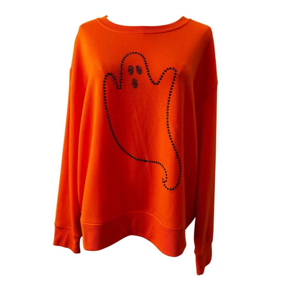 New Jane and Delancey Women's Orange Ghost Crew Neck Halloween Sweatshirt Size L - Picture 2 of 6